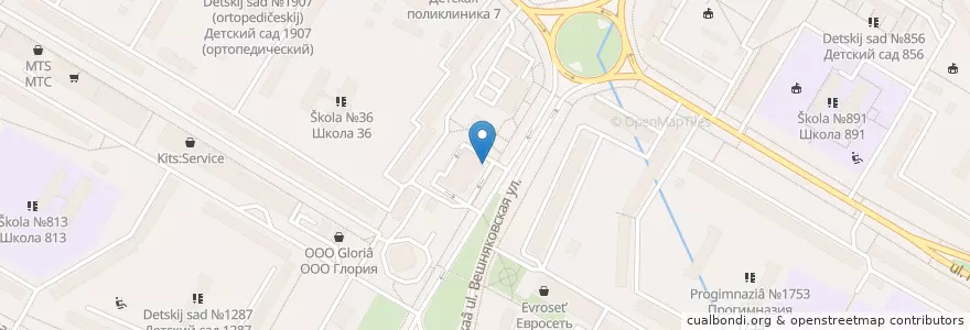 Mapa de ubicacion de QIWI Терминал en 俄罗斯/俄羅斯, Центральный Федеральный Округ, Москва, Восточный Административный Округ, Район Вешняки.