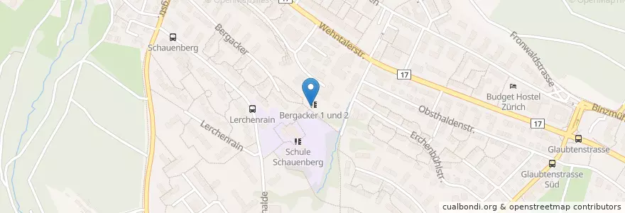 Mapa de ubicacion de Kindergarten Bergacker I + II en Zwitserland, Zürich, Bezirk Zürich, Zürich.