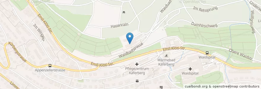 Mapa de ubicacion de Die Waid en Svizzera, Zurigo, Distretto Di Zurigo, Zurigo.