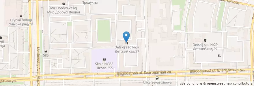 Mapa de ubicacion de Детский сад №37 en Russie, District Fédéral Du Nord-Ouest, Oblast De Léningrad, Saint-Pétersbourg, Московский Район, Округ Московская Застава.