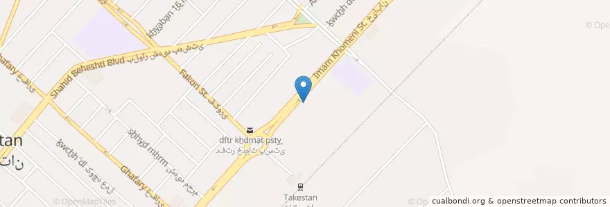 Mapa de ubicacion de بانک صنعت و معدن en Iran, استان قزوین, شهرستان تاکستان, بخش مرکزی شهرستان تاکستان, تاکستان.