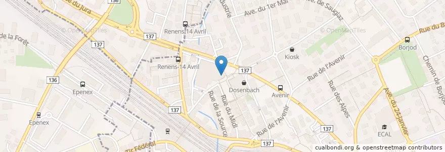 Mapa de ubicacion de Brasserie le Milord en Suíça, Vaud, District De L'Ouest Lausannois.