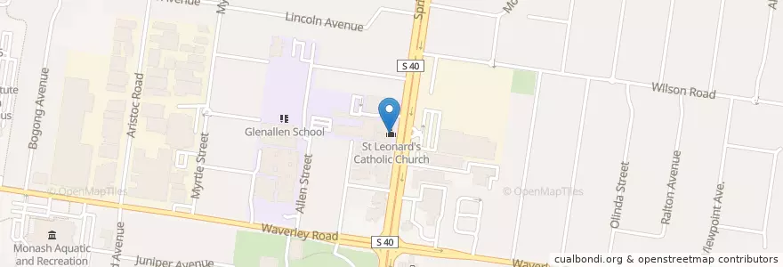 Mapa de ubicacion de St Leonard's Catholic Church en Avustralya, Victoria, City Of Monash.