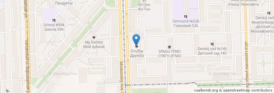Mapa de ubicacion de Дружба en Russia, Северо-Западный Федеральный Округ, Oblast' Di Leningrado, San Pietroburgo, Московский Район.