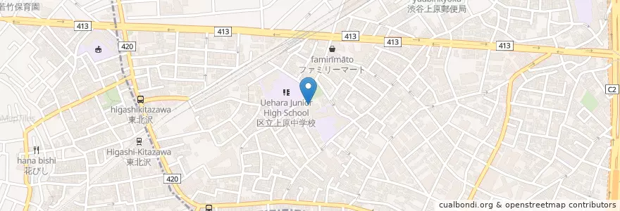 Mapa de ubicacion de 渋谷区立上原社会教育館 en 日本, 东京都/東京都, 渋谷区.