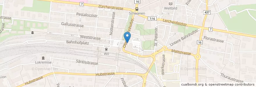 Mapa de ubicacion de Migros Restaurant en 瑞士, Sankt Gallen, Wahlkreis Wil, Wil (Sg).