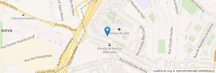Mapa de ubicacion de Café Bom Paladar en ポルトガル, Área Metropolitana De Lisboa, Lisboa, Grande Lisboa, Amadora, Benfica.