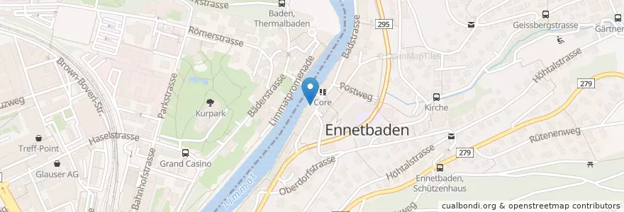 Mapa de ubicacion de Café Prestige en Zwitserland, Aargau, Bezirk Baden, Ennetbaden.