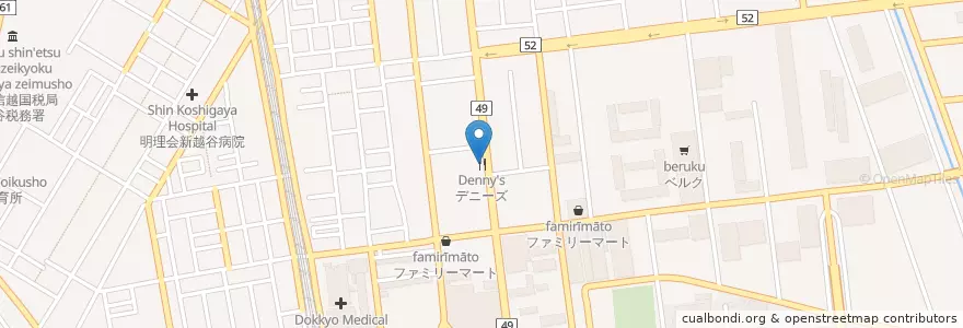Mapa de ubicacion de デニーズ en 日本, 埼玉県, 越谷市.