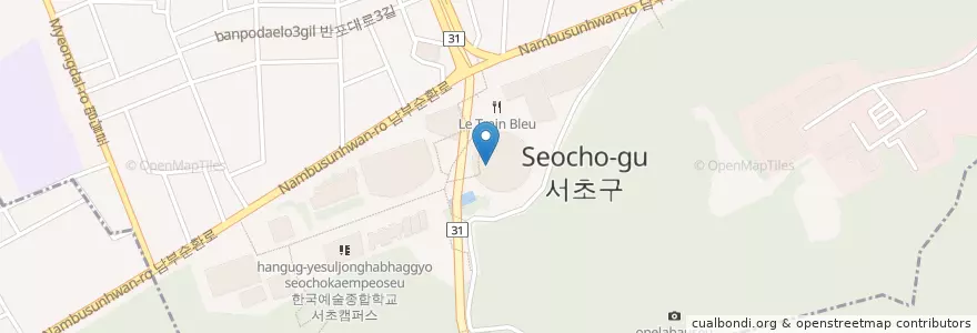 Mapa de ubicacion de 푸치니 en 대한민국, 서울, 서초구, 서초3동, 서초동.