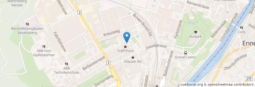 Mapa de ubicacion de Kino Sterk en Schweiz/Suisse/Svizzera/Svizra, Aargau, Bezirk Baden, Baden.
