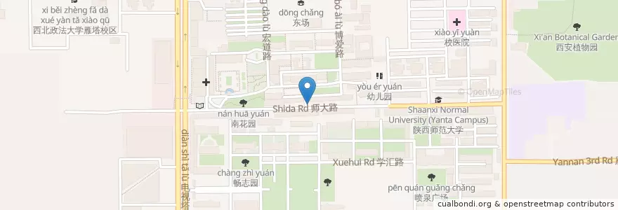 Mapa de ubicacion de Foreign Language Studies University, old Campus en 中国, 陕西省, 西安市, 雁塔区.