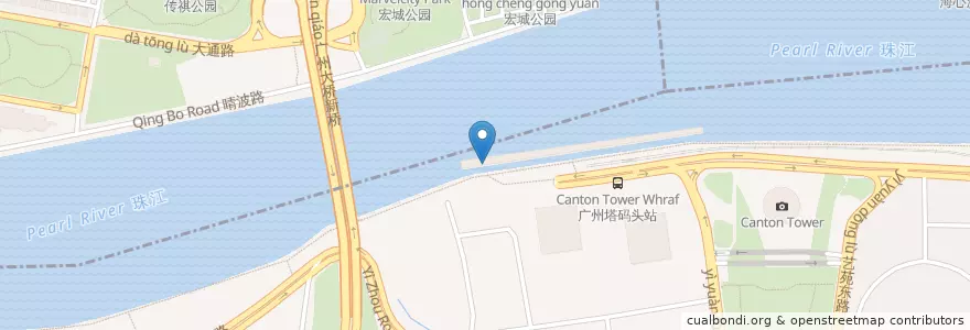 Mapa de ubicacion de Canton Tower Pier en China, Guangdong, Guangzhou City, Haizhu District.
