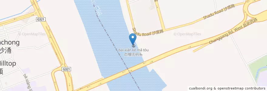 Mapa de ubicacion de 白蚬壳码头 en چین, گوانگ‌دونگ, 广州市, 荔湾区, 沙园街道.