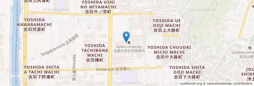 Mapa de ubicacion de 京都大学 en 日本, 京都府, 京都市, 左京区.