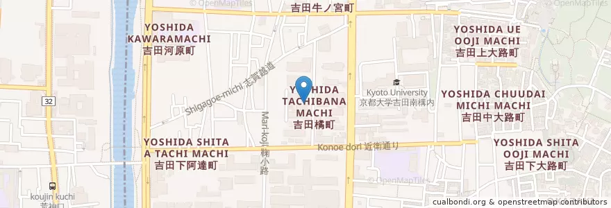 Mapa de ubicacion de 京都大学 en 日本, 京都府, 京都市, 左京区.