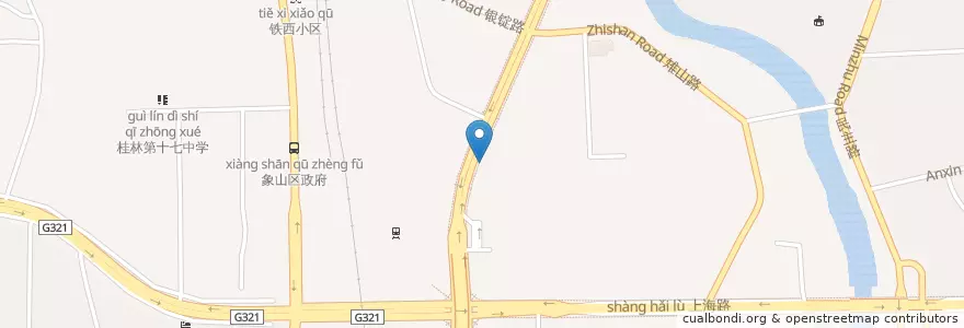 Mapa de ubicacion de 桂林火车站 en China, Guangxi, Guilin, Xiangshan District, 南门街道.