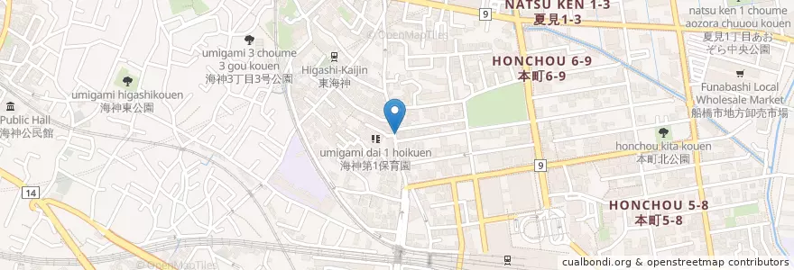 Mapa de ubicacion de 龍風飯店 en Japan, Präfektur Chiba, 船橋市.