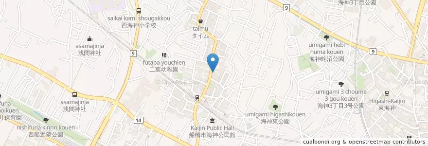Mapa de ubicacion de 寿司勝 en 일본, 지바현, 船橋市.