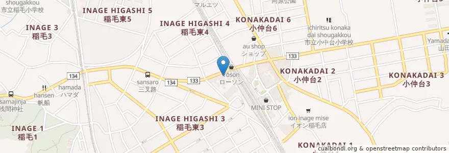 Mapa de ubicacion de こころ en Japan, Präfektur Chiba, 千葉市, 稲毛区.