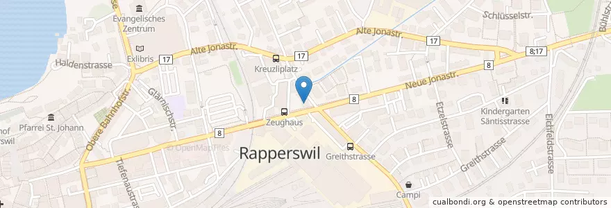 Mapa de ubicacion de Zeughaus Grill en Schweiz/Suisse/Svizzera/Svizra, Sankt Gallen, Wahlkreis See-Gaster, Rapperswil-Jona.