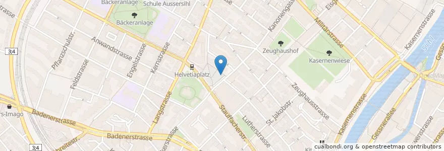 Mapa de ubicacion de Helvetiaplatz en Zwitserland, Zürich, Bezirk Zürich, Zürich.