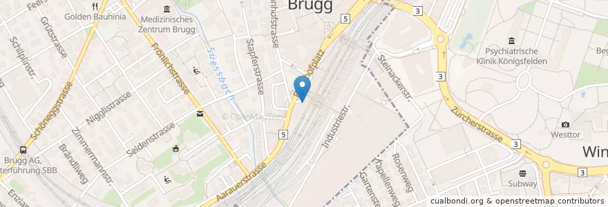 Mapa de ubicacion de Bahnhof en Suisse, Argovie, Bezirk Brugg, Brugg.