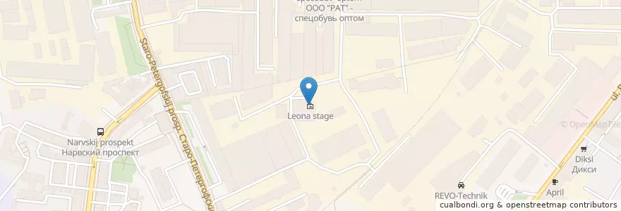 Mapa de ubicacion de Leona stage en 俄罗斯/俄羅斯, Северо-Западный Федеральный Округ, 列宁格勒州, Санкт-Петербург, Адмиралтейский Район, Екатерингофский Округ.