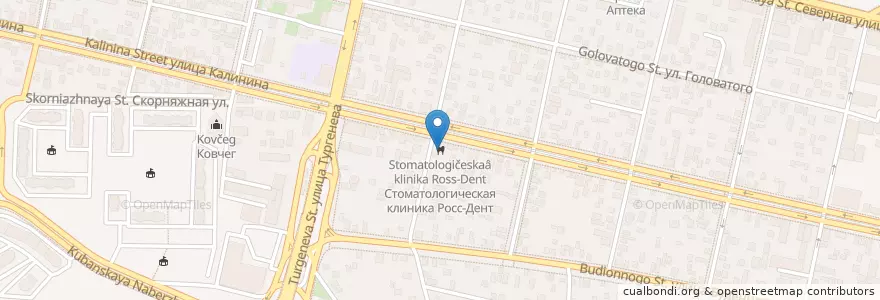 Mapa de ubicacion de Стоматологическая клиника "Росс-Дент" en Rusia, Южный Федеральный Округ, Краснодарский Край, Городской Округ Краснодар.