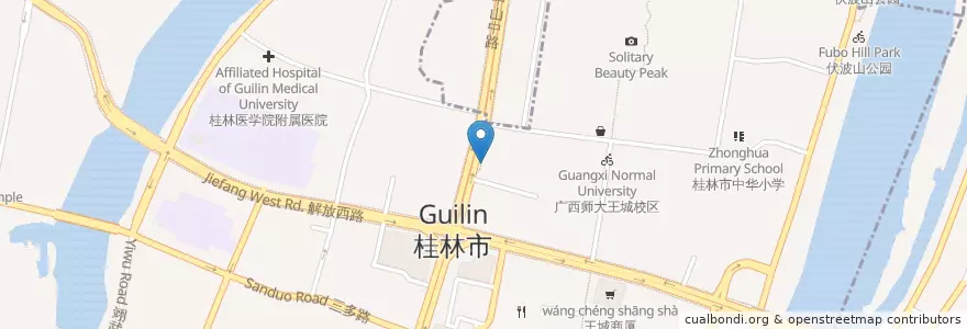 Mapa de ubicacion de 电脑城 en 중국, 광시 좡족 자치구, 桂林市, 秀峰区.
