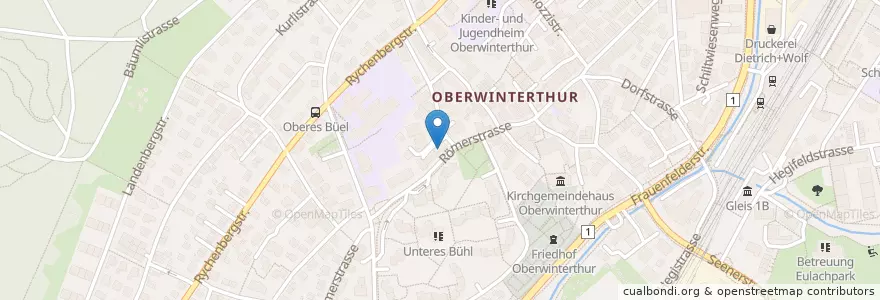 Mapa de ubicacion de Bibliothek Oberwinterthur en 瑞士, 蘇黎世, Bezirk Winterthur, Winterthur.