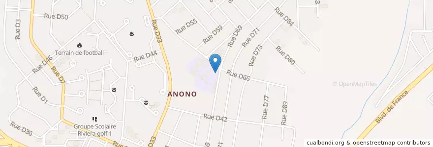 Mapa de ubicacion de Residence du Conseillé de l'Ecole Primaire d'Anono en Costa De Marfil, Abiyán, Cocody.