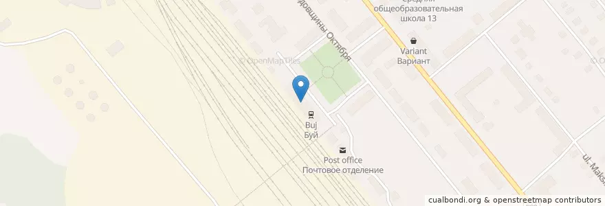 Mapa de ubicacion de Буй автовокзал en Rusia, Distrito Federal Central, Костромская Область, Буйский Район, Городской Округ Буй.