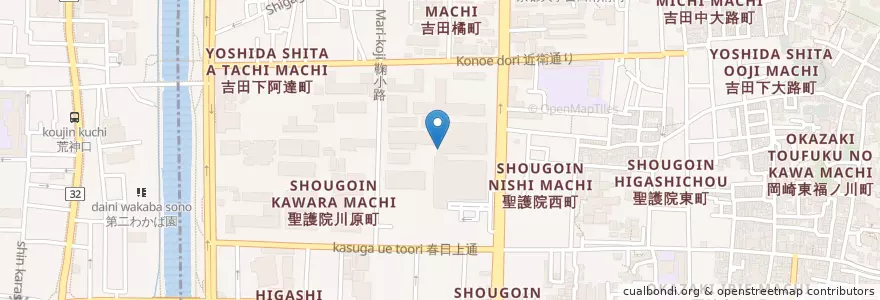 Mapa de ubicacion de 京都大学付属病院 en 일본, 교토부, 京都市, 左京区.