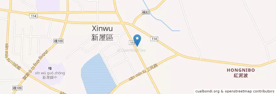 Mapa de ubicacion de 新竹客運新屋站 en 臺灣, 桃園市, 新屋區.