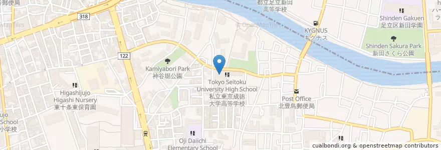 Mapa de ubicacion de 東京成徳学園 en Japan, 東京都, 北区.