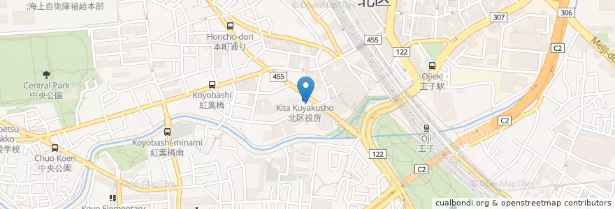 Mapa de ubicacion de 北区役所 en 日本, 東京都, 北区.