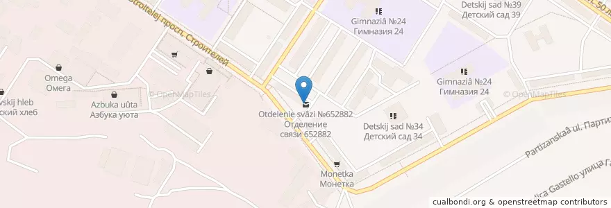 Mapa de ubicacion de Отделение связи №652882 en Russia, Siberian Federal District, Kemerovo Oblast, Mezhdurechensky Urban Okrug.