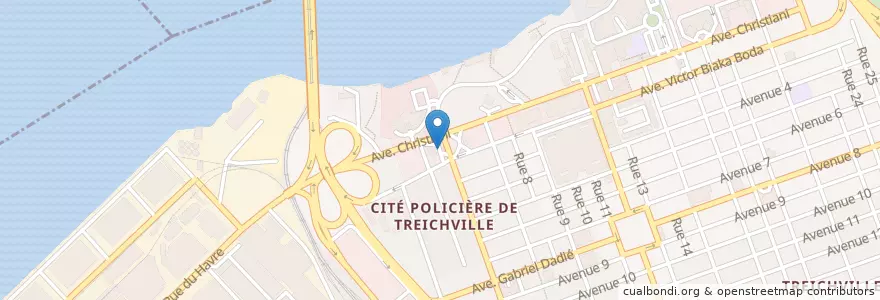 Mapa de ubicacion de Station Shell Avenue Christiani en Elfenbeinküste, Abidjan, Treichville.