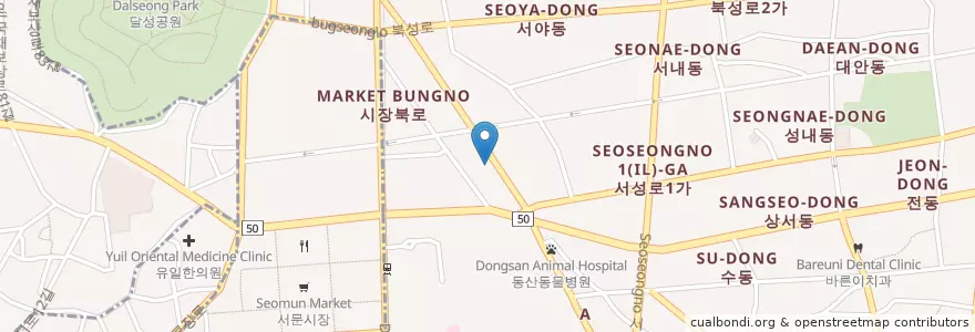 Mapa de ubicacion de 금성구이 en Korea Selatan, Daegu, 중구, 성내동.