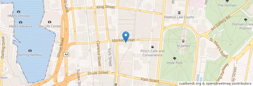 Mapa de ubicacion de Gowings Bar & Grill en Austrália, Nova Gales Do Sul, Council Of The City Of Sydney, Sydney.