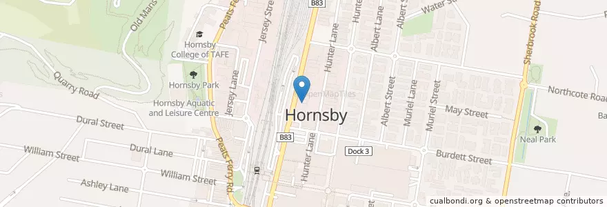 Mapa de ubicacion de Pizza Hut Hornsby en Australia, New South Wales, The Council Of The Shire Of Hornsby, Sydney.