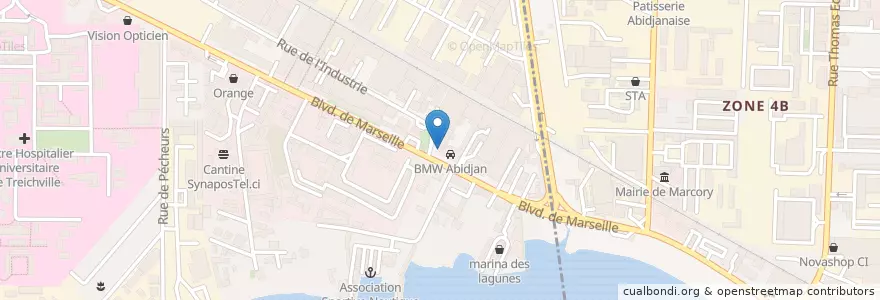Mapa de ubicacion de Europcar Abidjan Boulevard de Marseille en Côte D’Ivoire, Abidjan, Treichville.
