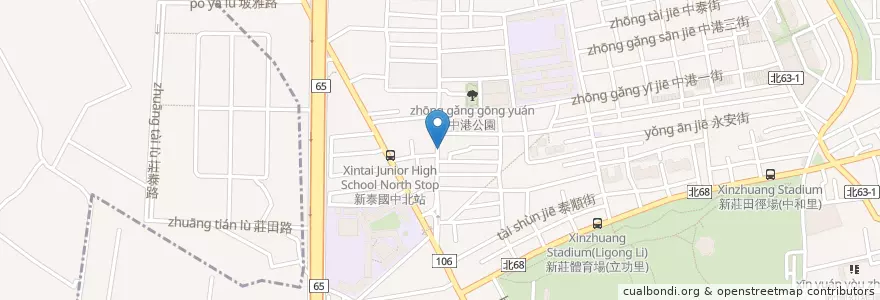 Mapa de ubicacion de 土庫鴨肉富中平店 en Taiwan, 新北市, 新莊區.