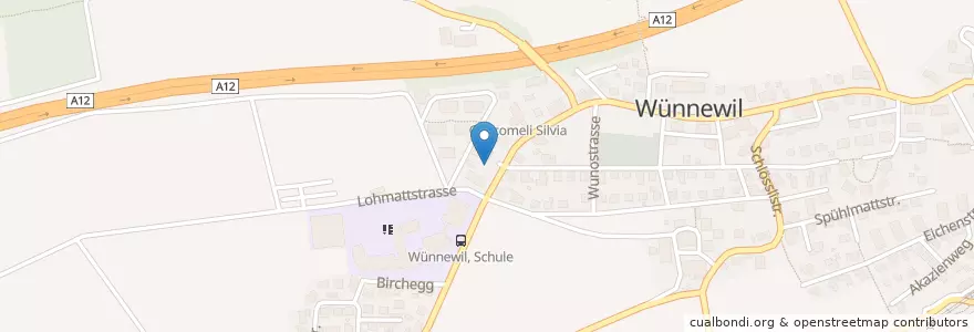 Mapa de ubicacion de Briefeinwurf Wünnewil, Poststelle Wünnewil en Zwitserland, Fribourg/Freiburg, Sensebezirk, Wünnewil-Flamatt.