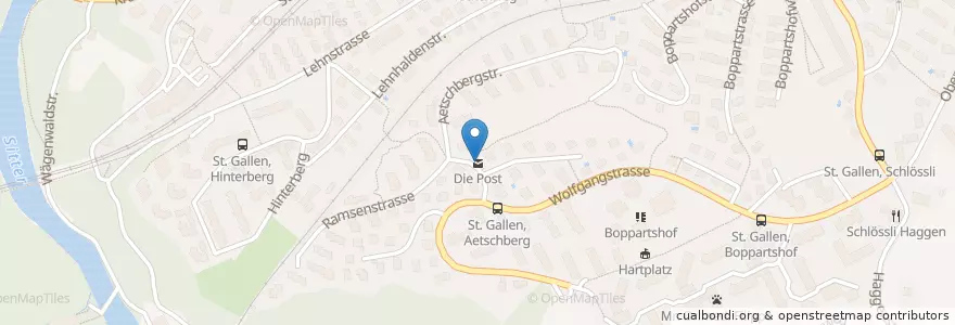 Mapa de ubicacion de Die Post en Швейцария, Санкт-Галлен, Wahlkreis St. Gallen, St. Gallen.