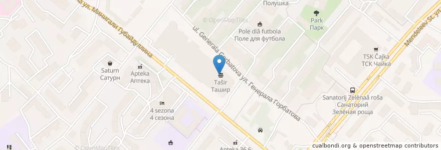 Mapa de ubicacion de Ташир en Rusia, Приволжский Федеральный Округ, Башкортостан, Городской Округ Уфа.