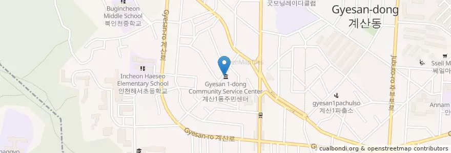 Mapa de ubicacion de 계산1동주민센터 en Güney Kore, 인천, 계양구, 계산동.