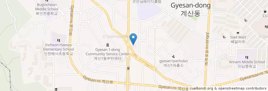 Mapa de ubicacion de 신한은행 계산동지점 en 대한민국, 인천, 계양구, 계산동.