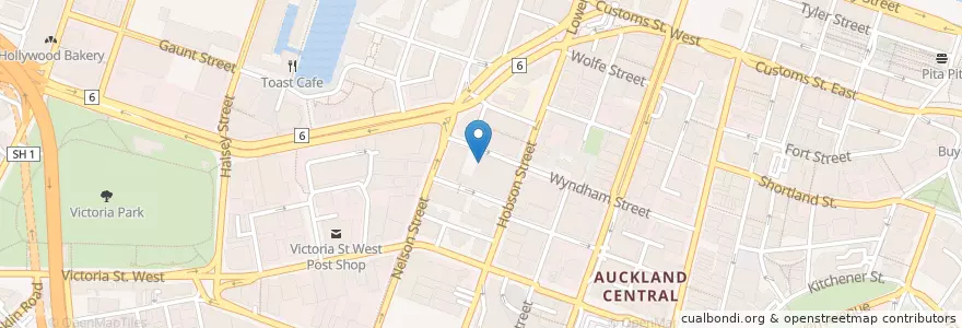 Mapa de ubicacion de Cafe Della Piazza en نيوزيلندا, أوكلاند, Waitematā.